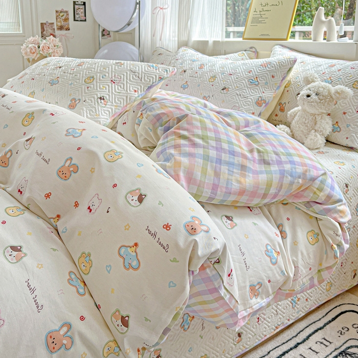 91家纺网 家纺一手货源 找家纺 羽爱家纺 2025新款A类双面全棉印花床盖套件 萌宠国度