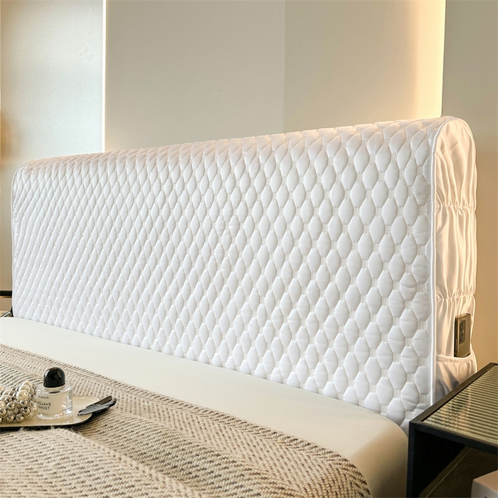 91家纺网 家纺一手货源 找家纺 情恒家纺 2025夏季款亮光布加厚双面用床头罩 象牙白