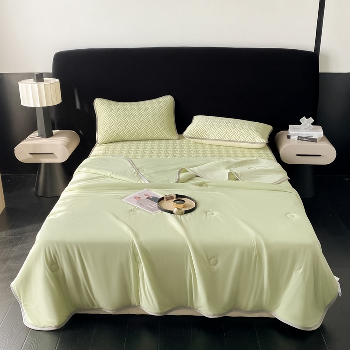 91家纺网 家纺一手货源 找家纺 欧邦 2025新款加厚纯色凉席四件套--凉席三件套 饼干花-果绿