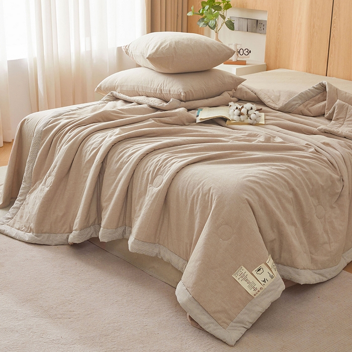 91家纺网 家纺一手货源 找家纺 创优家纺 2025新款无印风格子新疆棉夏被空调被纯棉花被夏被子薄被芯水洗棉包检测 新疆棉-卡其