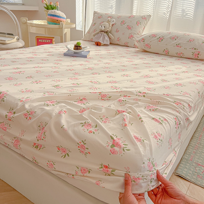 91家纺网 家纺一手货源 找家纺 眠帛家居 2025新款A类水洗皱皱纱印花床笠 浪漫