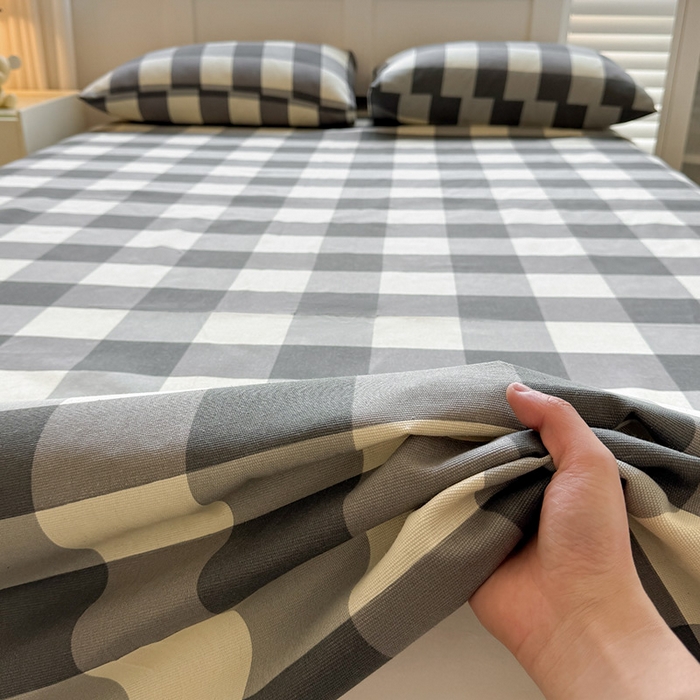 91家纺网 家纺一手货源 找家纺 晓时候 2025原棉老粗布床单凉席三件套软凉席子单床单 黑白格