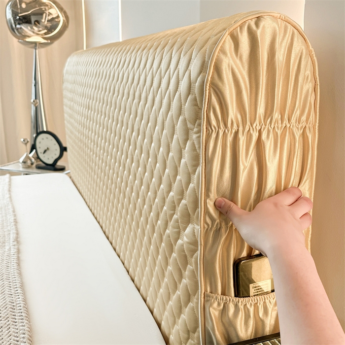 91家纺网 家纺一手货源 找家纺 情恒家纺 2025夏季款亮光布加厚双面用床头罩 香槟黄