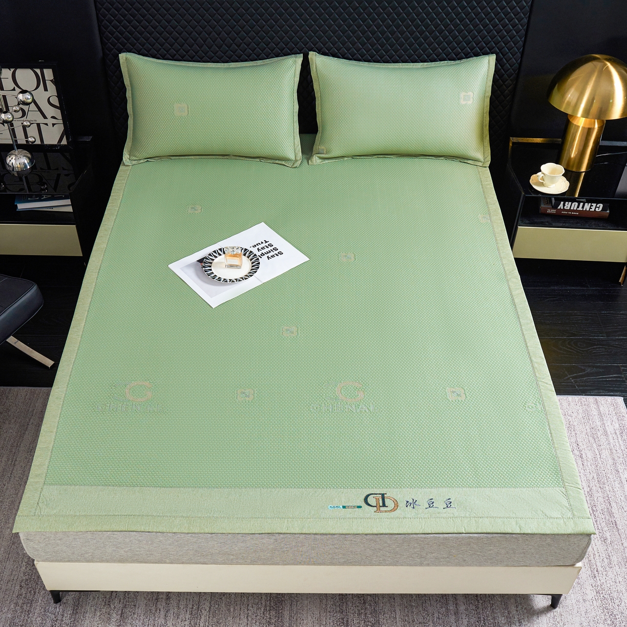 91家纺网 家纺一手货源 找家纺 青雅席业 2025年新款凉感因子母婴级凉感丝豆豆席 香奈儿-水绿