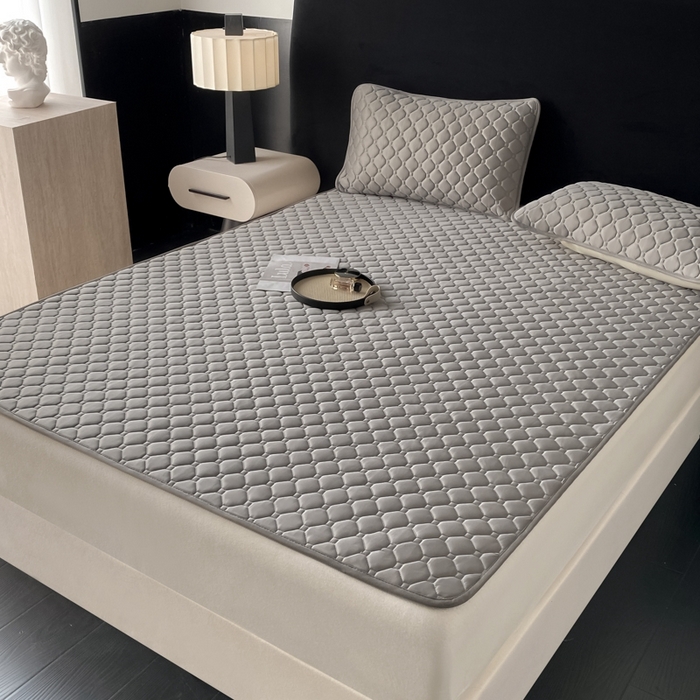 91家纺网 家纺一手货源 找家纺 欧邦 2025新款加厚纯色凉席四件套--凉席三件套 方格-深灰