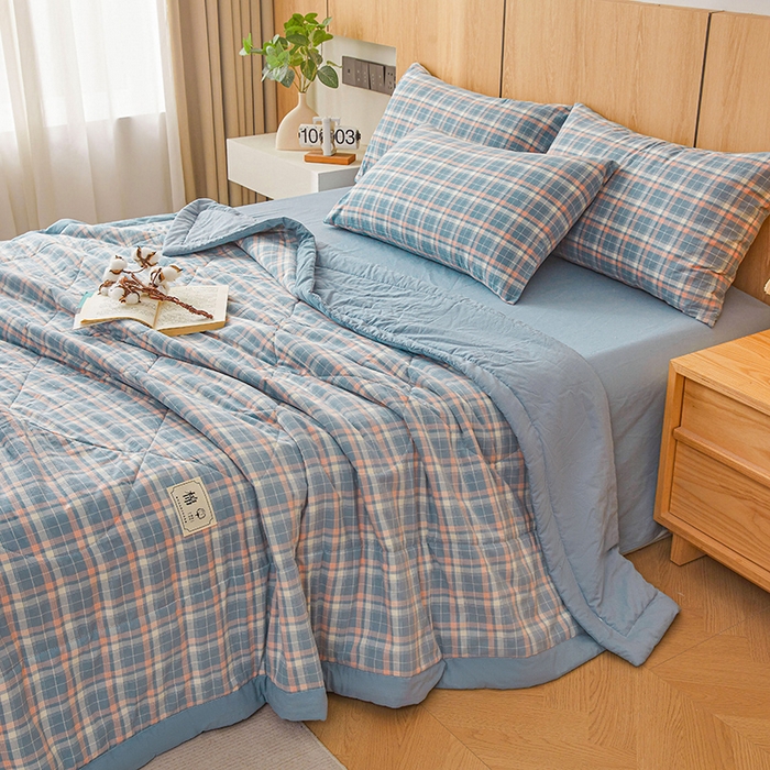 91家纺网 家纺一手货源 找家纺 创优家纺 2025新款无印风格子新疆棉夏被空调被纯棉花被夏被子薄被芯水洗棉包检测 印象蓝