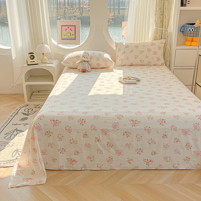 91家纺网 家纺一手货源 找家纺 眠帛家居 2025新款A类水洗皱皱纱印花床单 浪漫