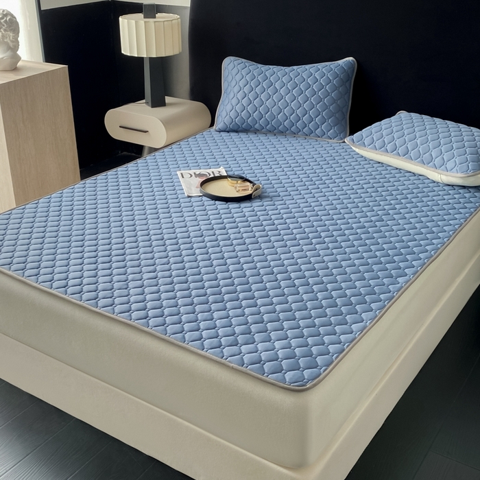 91家纺网 家纺一手货源 找家纺 欧邦 2025新款加厚纯色凉席四件套--凉席三件套 方格-宝蓝