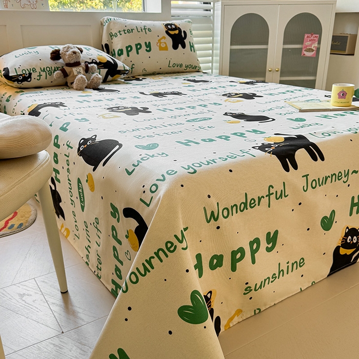 91家纺网 家纺一手货源 找家纺 晓时候 2025原棉老粗布床单凉席三件套软凉席子单床单 幸运黑喵