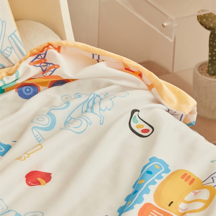 91家纺网 家纺一手货源 找家纺 艾佳宝贝 2025新款A类全棉纯棉儿童单枕套多尺寸可拆式枕头 工程小车