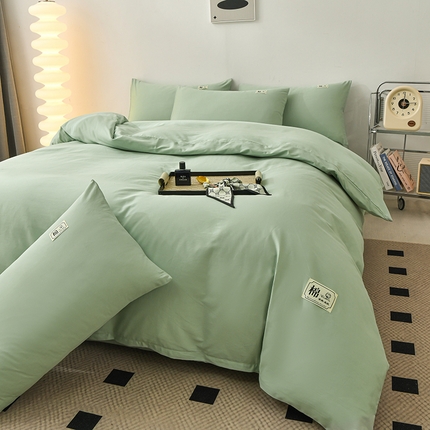 宇彬家纺 2025直播新款13374全棉母婴级简约轻奢贴画纯色四件套斜纹贡缎新疆长绒贴标款无印风系列 简约-炫彩绿
