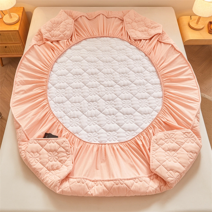 91家纺网 家纺一手货源 找家纺 3C 2025新款A类全棉四叶草防水隔脏床笠 防水 浅语-香妃粉