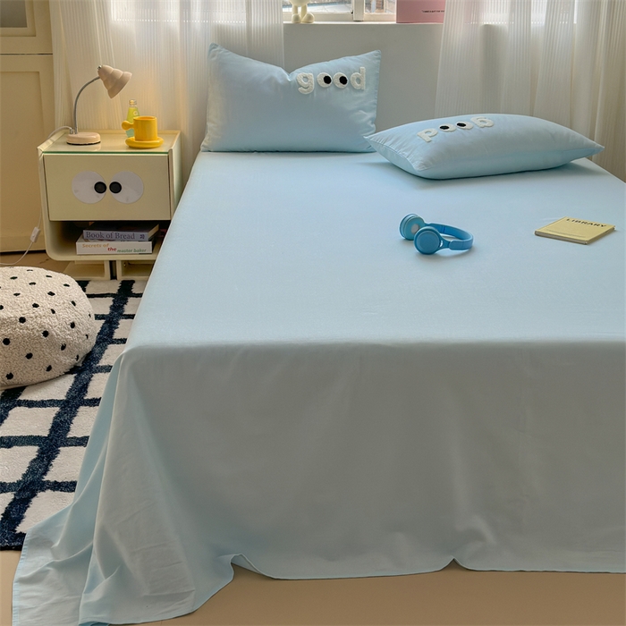 91家纺网 家纺一手货源 找家纺 丽涵家纺 2025新款全棉大雁纹单品床单床单三件套 good晴空蓝