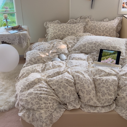 91家纺网 家纺一手货源 找家纺 （总）希丞家居 2025新款云感提花双层纱花边四件套