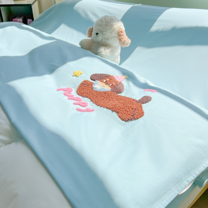 91家纺网 家纺一手货源 找家纺 柒星睡袋 2025新款款40支全棉纯色毛巾绣可拆分隔脏睡袋 帕皮狗 蓝