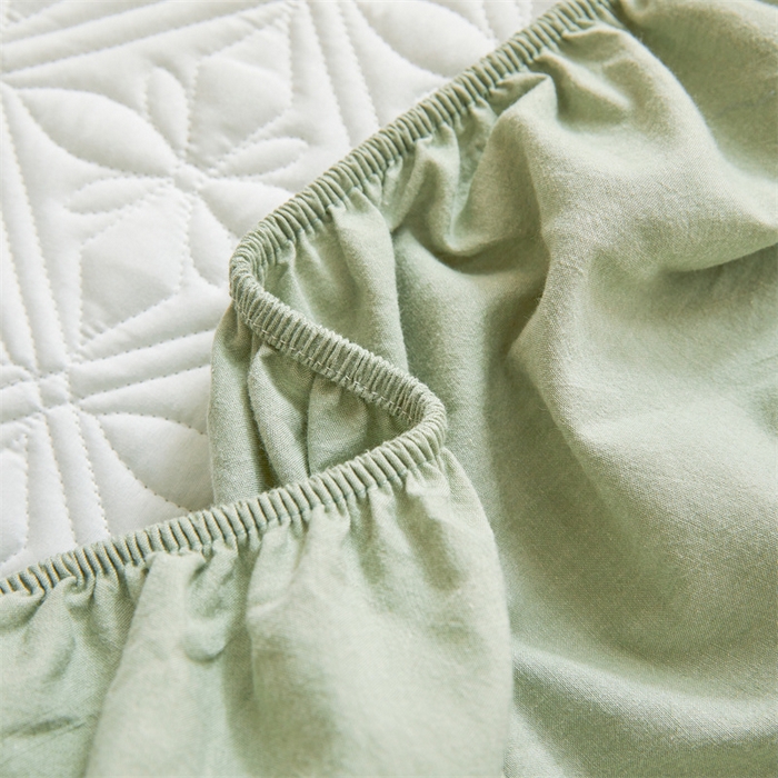 91家纺网 家纺一手货源 找家纺 3C 2025全棉蚕丝蛋白夹棉床笠 天星花-抹茶绿