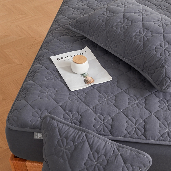 91家纺网 家纺一手货源 找家纺 3C 2025新款A类全棉四叶草防水隔脏床笠 防水 浅语-星空灰