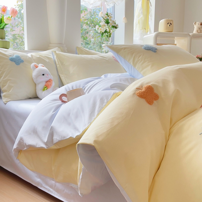 91家纺网 家纺一手货源 找家纺 锦觅家纺  2025新款奶油小清新毛巾绣全棉纯棉四件套-风格一（专版散花必须控价） 五彩斑斓