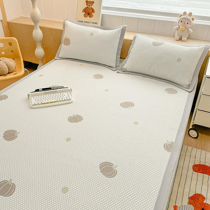 91家纺网 家纺一手货源 找家纺 绣女坊 2025新款冰豆豆提花凉席三件套 南瓜