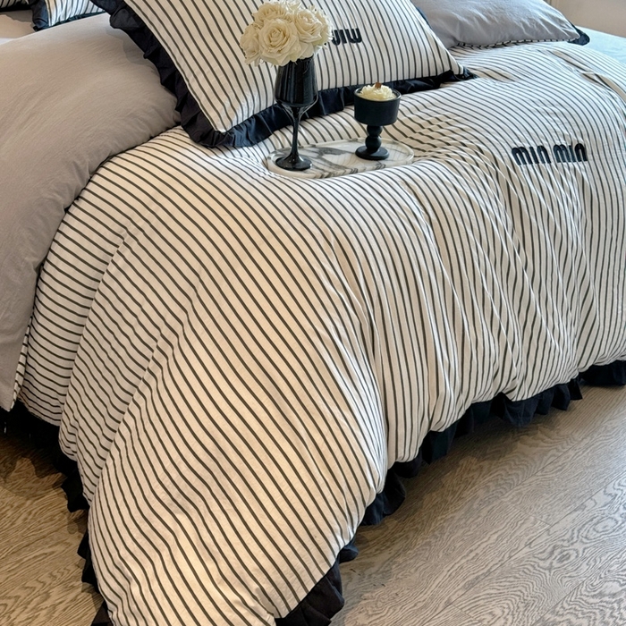 91家纺网 家纺一手货源 找家纺 （总）千希家纺2025新款法式花边水洗棉小香风绣花刺绣四件套