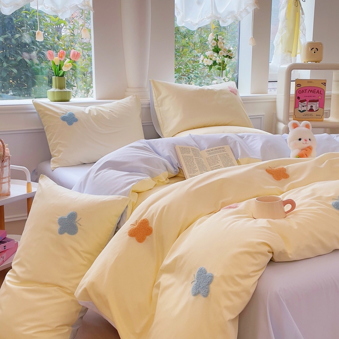 91家纺网 家纺一手货源 找家纺 锦觅家纺  2025新款奶油小清新毛巾绣全棉纯棉四件套-风格一（专版散花必须控价） 五彩斑斓