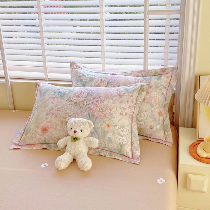 91家纺网 家纺一手货源 找家纺 星期三  2025年4月新款铂金全棉纯棉13372四件套 加微信有会员价 柔纱花影