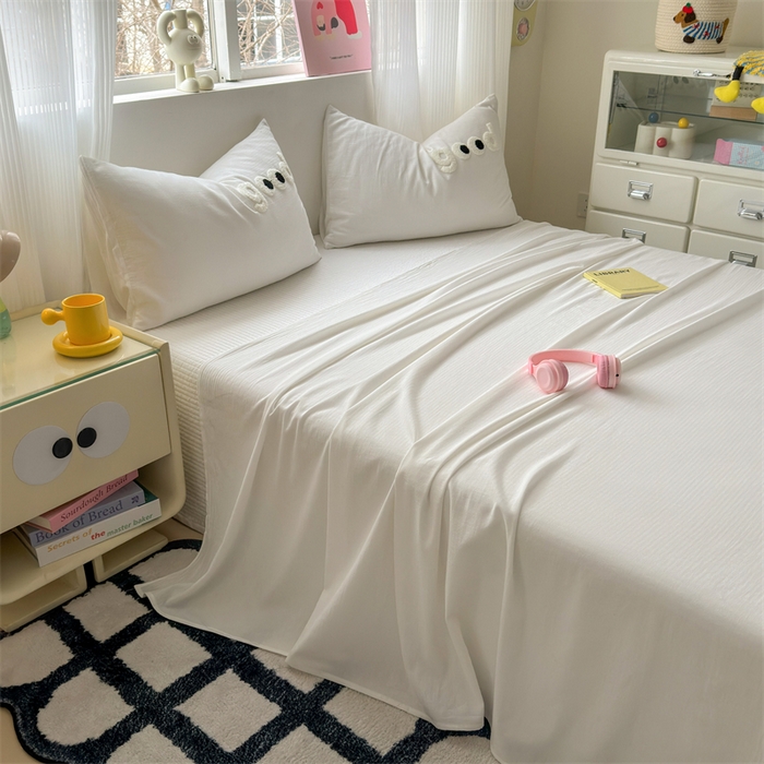 91家纺网 家纺一手货源 找家纺 丽涵家纺 2025新款全棉大雁纹单品床单床单三件套 good象牙白