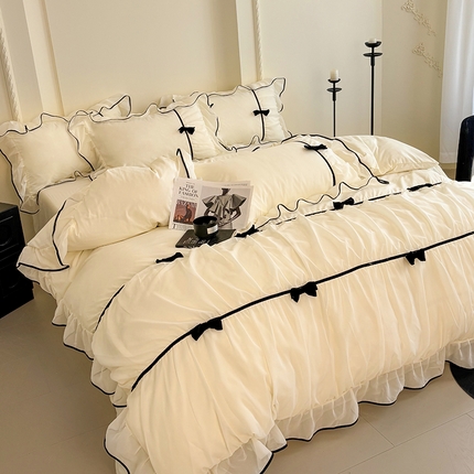 梧桐家居 2025新款法式高定蝴蝶结赛琳娜雪纺花边四件套 赛琳娜-黄