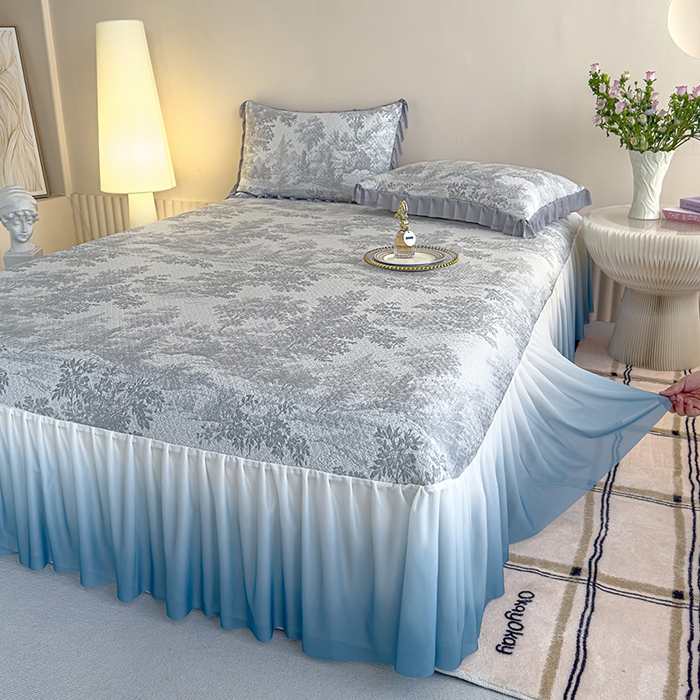 91家纺网 家纺一手货源 找家纺 冬然家纺 2025新款冰豆豆席子凉席床裙款 梦幻森林-灰