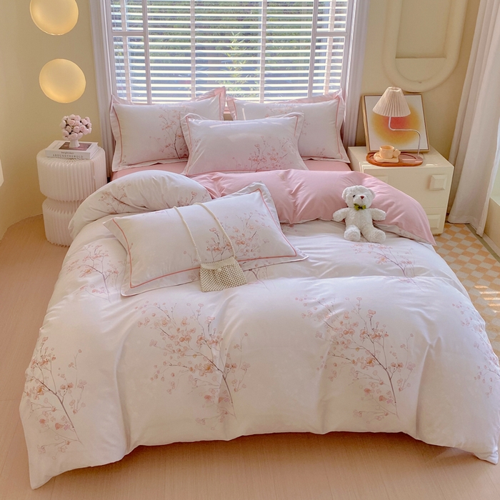 91家纺网 家纺一手货源 找家纺 星期三  2025年4月新款铂金全棉纯棉13372四件套 加微信有会员价 棠影寻-粉