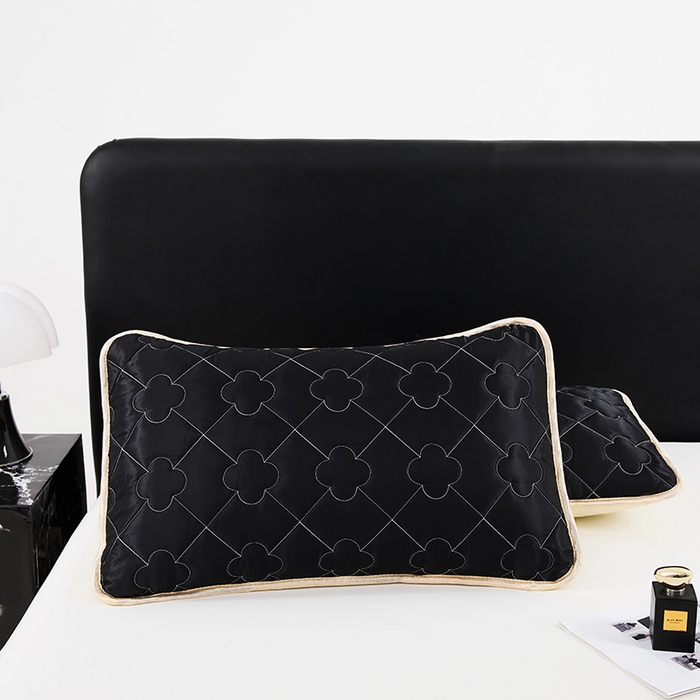 91家纺网 家纺一手货源 找家纺 梦舒羽 2025新款夏季冰丝凉感夹棉枕套单人一对装可水洗加厚枕头套宿舍48x74cm枕芯套 夹棉加厚-尊贵黑