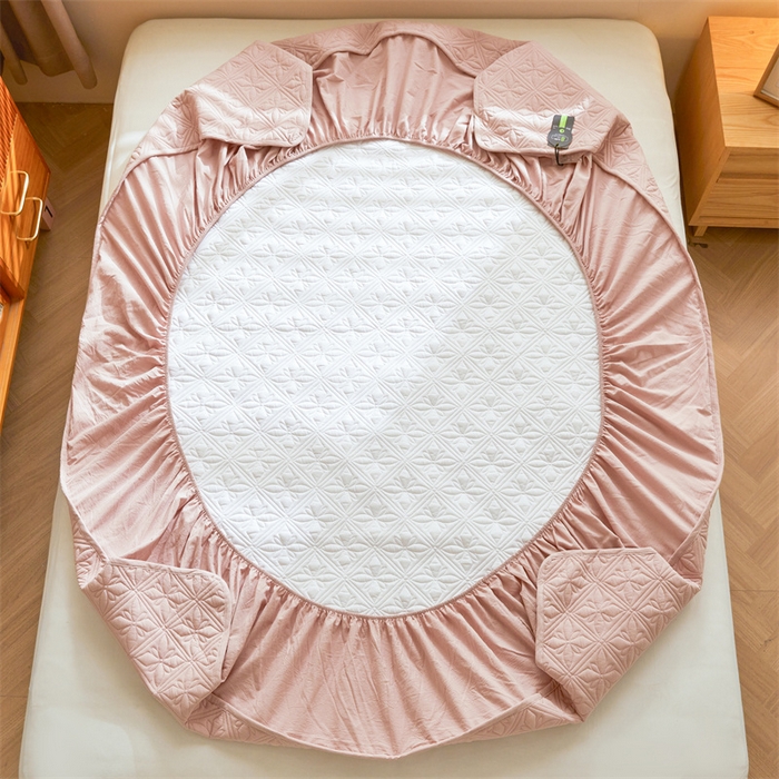 91家纺网 家纺一手货源 找家纺 3C 2025全棉蚕丝蛋白夹棉床笠 天星花-樱花粉