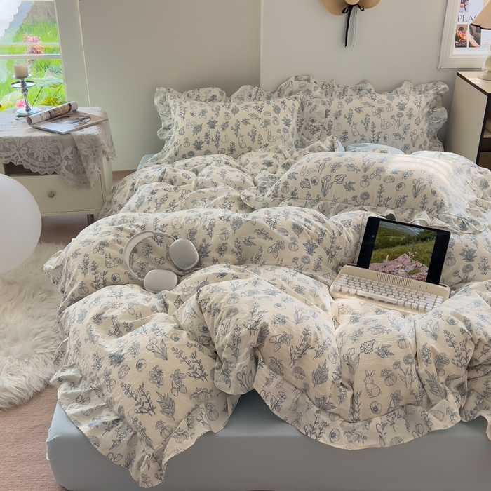 91家纺网 家纺一手货源 找家纺 希丞家居 2025新款云感提花双层纱花边四件套 魔法森林