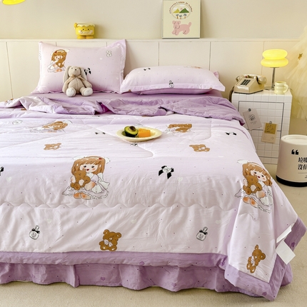 宝薇家纺2025新款超柔云朵棉糯糯棉云感水洗棉夏被四件套甜美女孩