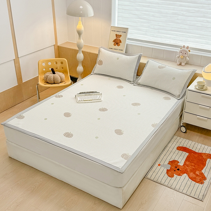 91家纺网 家纺一手货源 找家纺 绣女坊 2025新款冰豆豆提花凉席三件套 南瓜