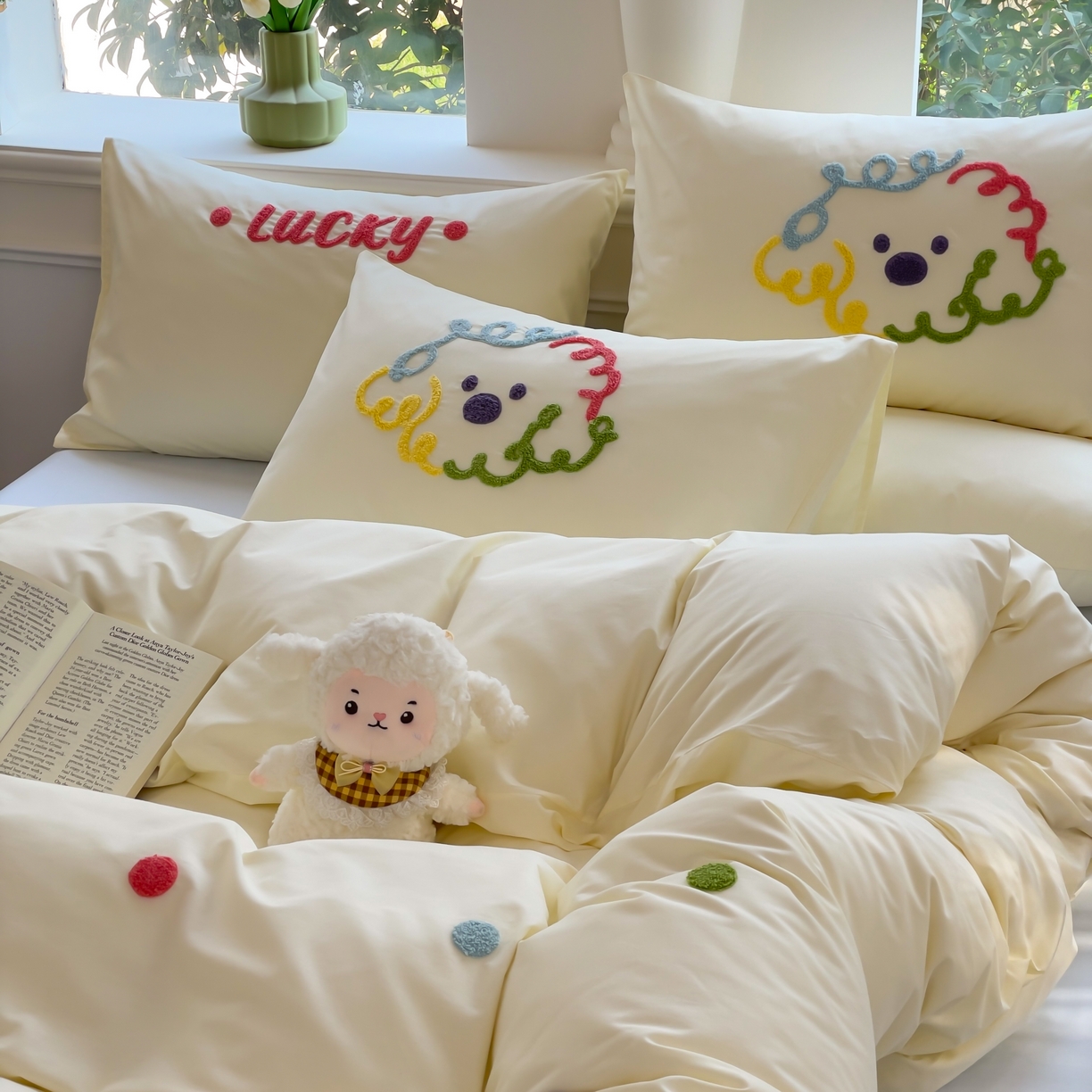 91家纺网 家纺一手货源 找家纺 （总）锦觅家纺  2025新款奶油小清新毛巾绣全棉纯棉四件套-风格一（专版散花必须控价）