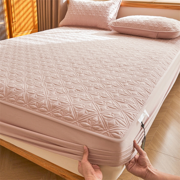 91家纺网 家纺一手货源 找家纺 3C 2025全棉蚕丝蛋白夹棉床笠 天星花-樱花粉