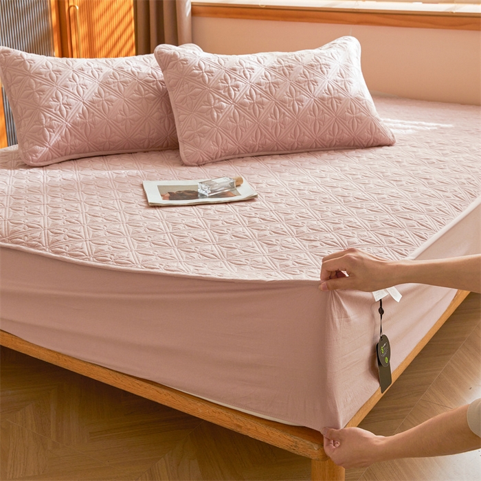 91家纺网 家纺一手货源 找家纺 3C 2025全棉蚕丝蛋白夹棉床笠 天星花-樱花粉