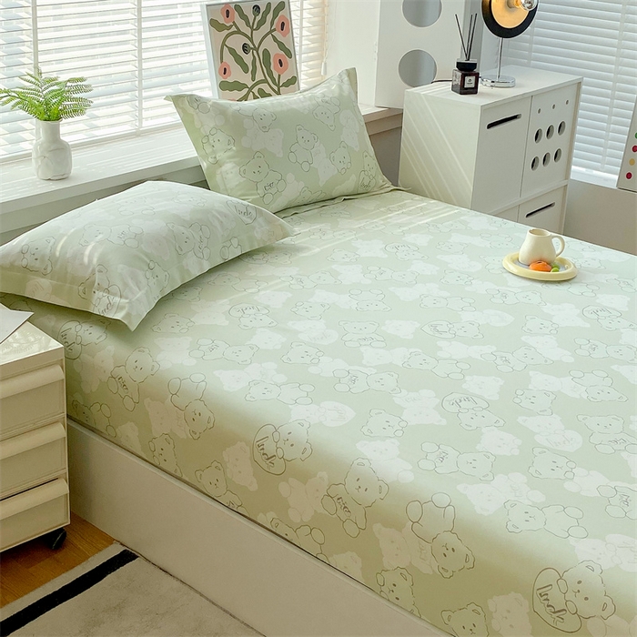 91家纺网 家纺一手货源 找家纺 凯磊2025新款老粗布印花单品床笠床笠单件 萌熊悠眠