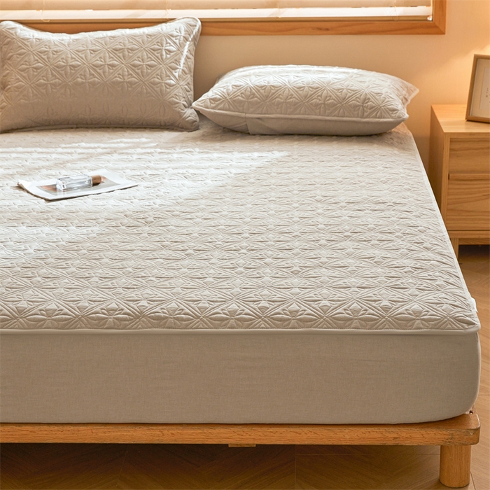 91家纺网 家纺一手货源 找家纺 3C 2025全棉蚕丝蛋白夹棉床笠 天星花-浅卡其