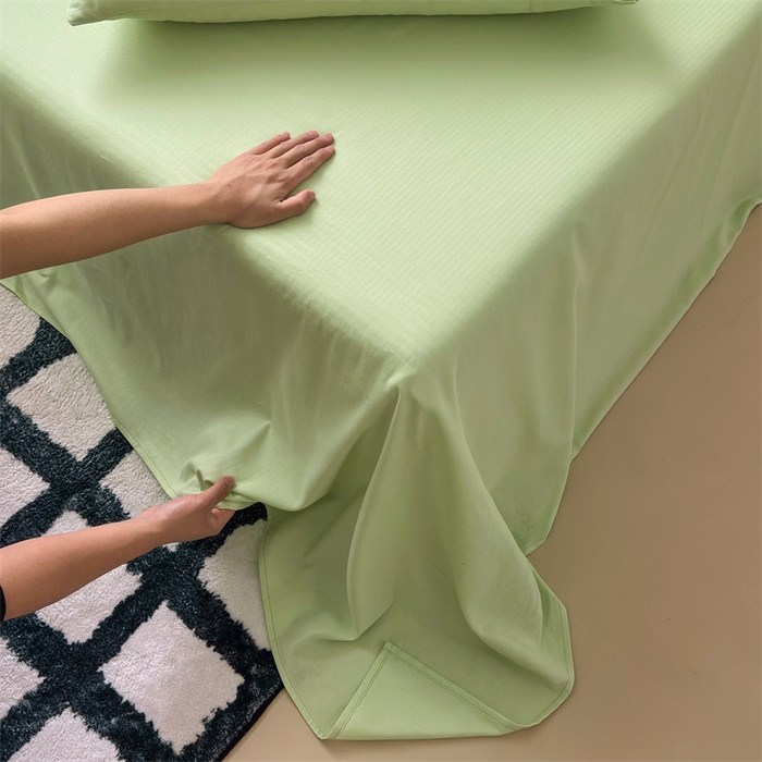 91家纺网 家纺一手货源 找家纺 丽涵家纺 2025新款全棉大雁纹单品床单床单三件套 good豆绿色