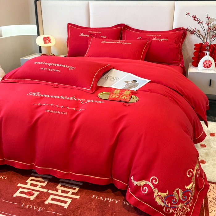 91家纺网 家纺一手货源 找家纺 花愿（原花纪） 水洗棉刺绣婚庆四件套 禧悦