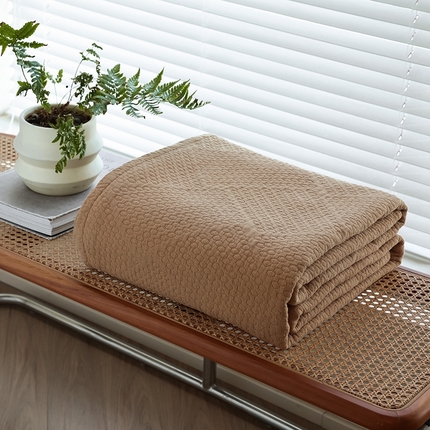 雯雨家纺2025新款A类全棉加厚六层纱提花纯色盖毯 六层纱-驼色