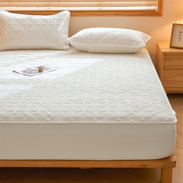 91家纺网 家纺一手货源 找家纺 3C 2025全棉蚕丝蛋白夹棉床笠 天星花-云朵白