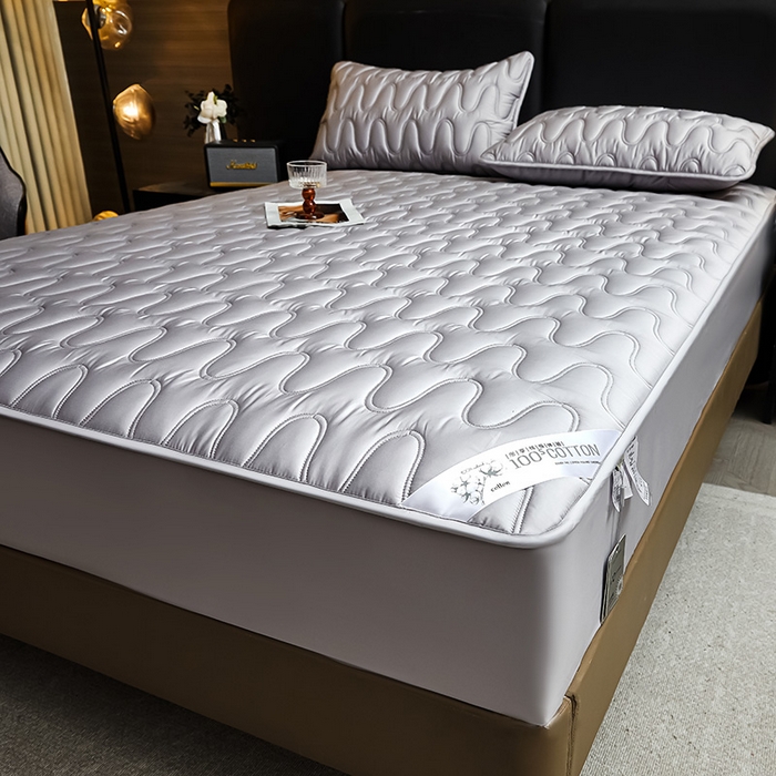 91家纺网 家纺一手货源 找家纺 3C 2025新款100支全棉抗菌夹棉床笠 韵律 灰