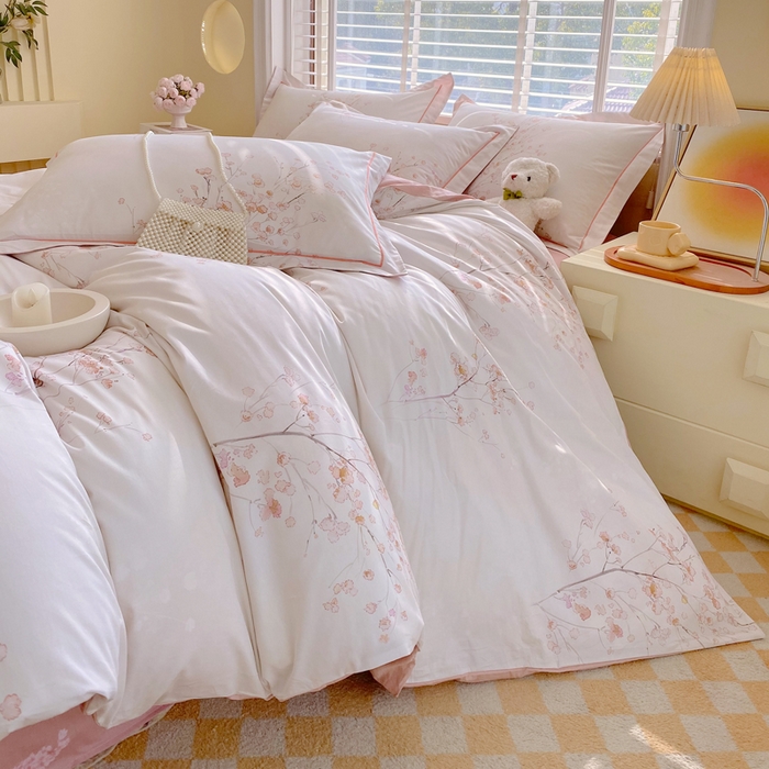 91家纺网 家纺一手货源 找家纺 星期三  2025年4月新款铂金全棉纯棉13372四件套 加微信有会员价 棠影寻-粉