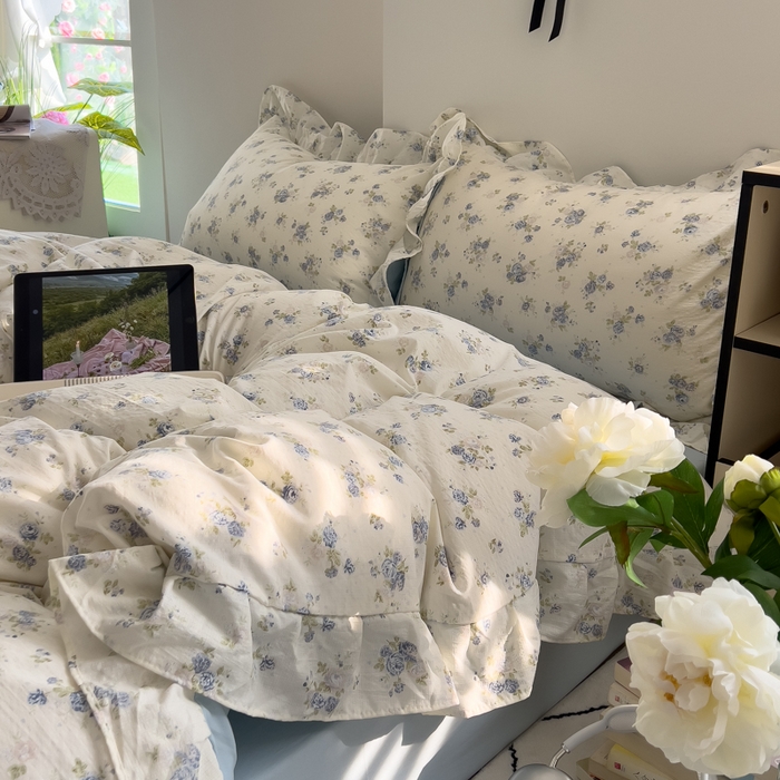 91家纺网 家纺一手货源 找家纺 希丞家居 2025新款云感提花双层纱花边四件套 微醺