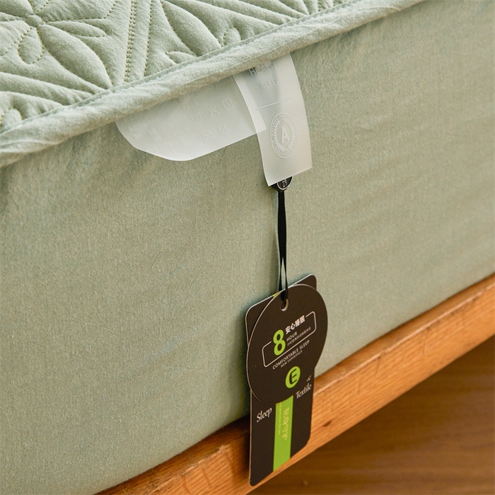 91家纺网 家纺一手货源 找家纺 3C 2025全棉蚕丝蛋白夹棉床笠 天星花-抹茶绿