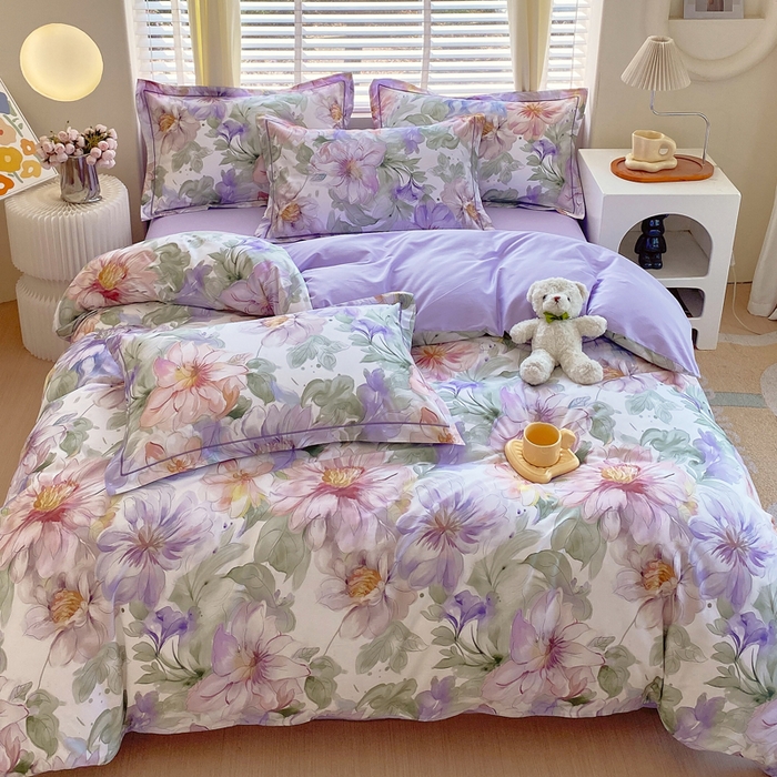 91家纺网 家纺一手货源 找家纺 星期三  2025年4月新款铂金全棉纯棉13372四件套 加微信有会员价 花的旅途