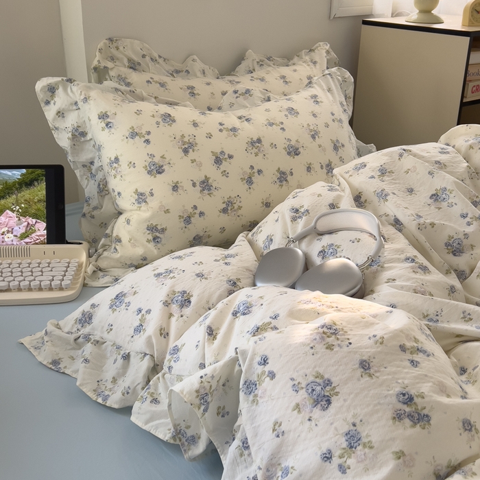 91家纺网 家纺一手货源 找家纺 希丞家居 2025新款云感提花双层纱花边四件套 微醺